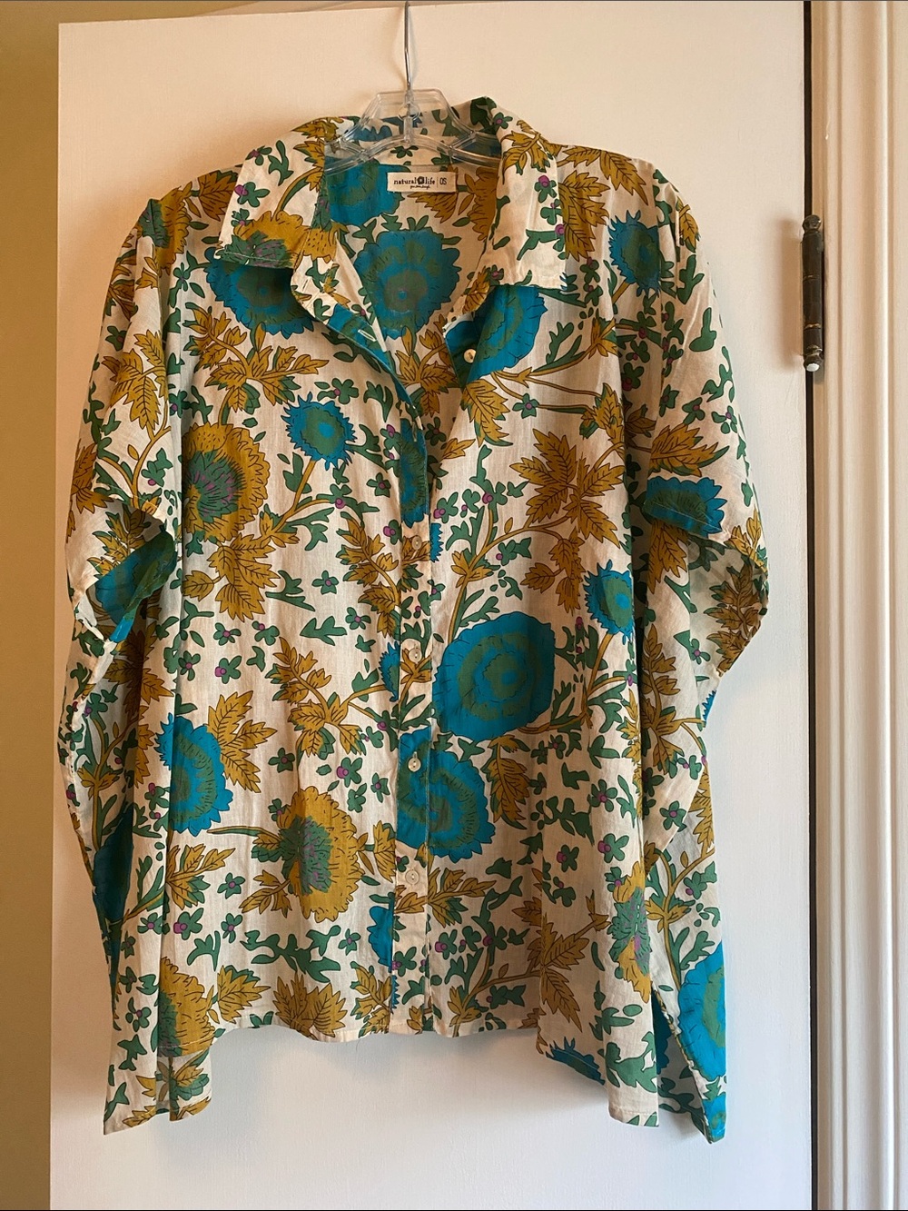 NATURAL LIFE Kelly Oversized Floral Button-Up Shirt in Teal & Mustard